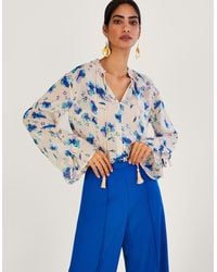 Monsoon - Mabel Floral Print Blouse In Sustainable Viscose Ivory - Lyst
