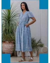 Monsoon - Dilli Grey Fifi Floral Print Shimmer Midi Dress Blue - Lyst