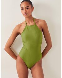 Monsoon - Alina Scallop Halter Swimsuit Green - Lyst