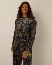 Monsoon - Princella Feather Sleeve Floral Velvet Top Blue - Lyst