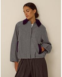 Monsoon - Jess Velvet Trim Bomber Jacket Grey - Lyst