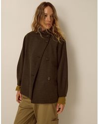 Monsoon - Pip Funnel Neck Herringbone Coat Green - Lyst