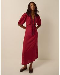 Monsoon - Tiana Collared Floral Jacquard Midi Dress Red - Lyst