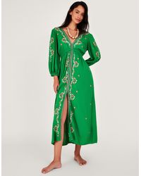 Monsoon - Embroidered Maxi Kaftan Dress Green - Lyst