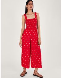 Monsoon - Geometric Print Cut-out Jumpsuit Red - Lyst