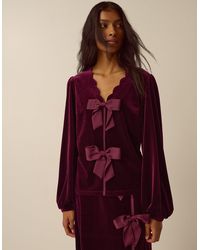 Monsoon - Buffy Bow Scallop Velvet Top Red - Lyst