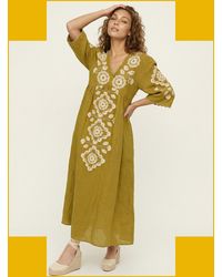 Monsoon - Raffya Arianna Embroidered Midi Dress Yellow - Lyst