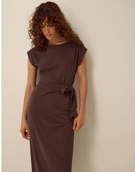 Monsoon - Tiff Tie Side Jersey Midi Dress Brown - Lyst
