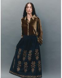 Monsoon - East Sophia Floral Embroidered Midi Skirt Blue - Lyst