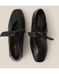 Monsoon - Rena Bow Strap Leather Ballet Flats Black - Lyst