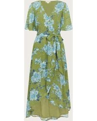 Monsoon - Eva Floral Wrap Midi Dress Green - Lyst