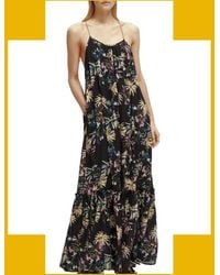 Monsoon - Scotch And Soda Print Tiered Maxi Dress Regular Length Black - Lyst