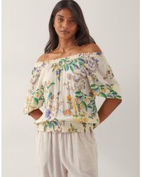 Monsoon - Kaia Floral Print Bardot Top Ivory - Lyst