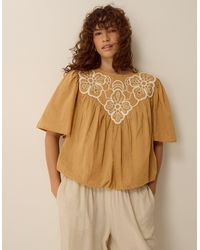 Monsoon - Delta Embroidered Bubble Hem Top Camel - Lyst