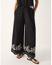 Monsoon - Sara Embroidered Wide Leg Trousers Black - Lyst