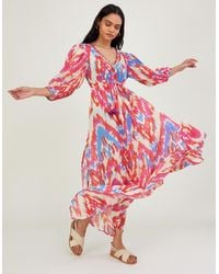 Monsoon - Ikat Print Maxi Dress In Sustainable Cotton Pink - Lyst