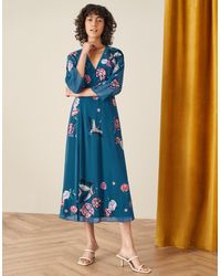 Monsoon Abby Embroidered Midi Dress Teal - Blue