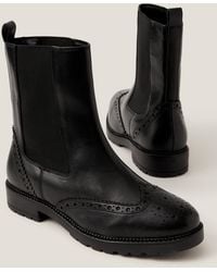 Monsoon - Eli Brogue Leather Chelsea Boots Black - Lyst