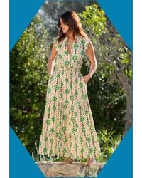 Monsoon - La Galeria Elefante Women's Orange & Green Modal Floral Print Midi Dress, Size: Xl - Lyst