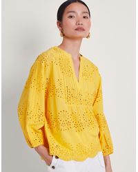 Monsoon - Serena Broderie Top Yellow - Lyst