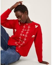 Monsoon - Evie Bow Cable Knit Cardigan Red - Lyst