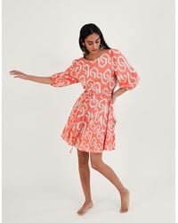 Monsoon - Geometric Print Cut-out Back Short Dress Orange - Lyst