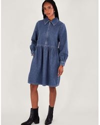 Monsoon - Alana Shirt Zip Denim Dress Blue - Lyst