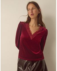 Monsoon - Lexi Lace Trim Velvet Top Red - Lyst