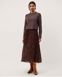 Monsoon - Archi Leopard Print Pleated Midi Dress Brown - Lyst
