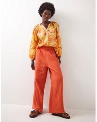 Monsoon - East Stephanie Crinkled Cotton Trousers Orange - Lyst