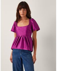 Monsoon - Sandra Smock Puff Sleeve Top Purple - Lyst