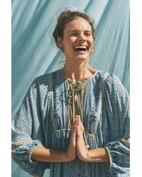 Monsoon - Millie Long Sleeve Print Midi Dress Blue - Lyst