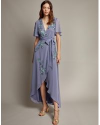 Monsoon - Sarah Floral Embellished Maxi Wrap Dress - Lyst