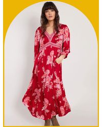Monsoon - East Floral Print Maxi Dress Red - Lyst