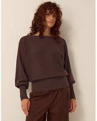 Monsoon - Remi Ribbed Boat Neck Jumper Brown - Lyst