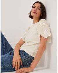 Monsoon - Mel Appliqué Sleeve T-shirt Ivory - Lyst
