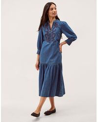 Monsoon - Melissa Embroidered Denim Midi Dress Blue - Lyst