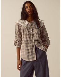 Monsoon - Thea Lace Collar Check Shirt Brown - Lyst