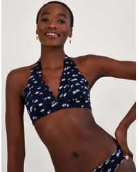 Monsoon - Batik Print Scallop Bikini Top With Recycled Polyester Blue - Lyst