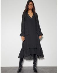 Monsoon - Aurelia Long Sleeve Ruffle Midi Dress Black - Lyst