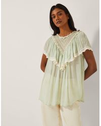 Monsoon - Maria Sheer Lace Ruffle Top Green - Lyst