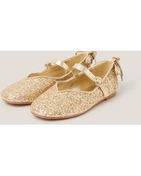 Monsoon - Glitter Back Bow Ballet Flats Gold - Lyst