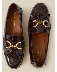 Monsoon - Women's Dark Brown Leather Fringe Harley Patent Loafers, Size: 39 - Lyst