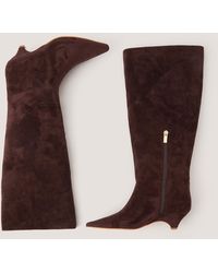 Monsoon - Isha Faux Suede Knee High Heeled Boots Brown - Lyst