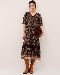 Monsoon - Thalia Palm Print Jersey Midi Dress Black - Lyst