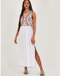 Monsoon - Mosaic Embroidered Midi Dress In Lenzingtm Ecoverotm White - Lyst