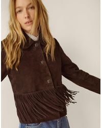 Monsoon - Maude Fringe Suede Jacket Brown - Lyst