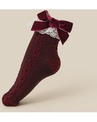 Monsoon - Velvet Bow Lace Frilly Socks Red - Lyst