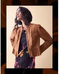 Monsoon - Clemence Fleur Embellished Suede Jacket Tan - Lyst