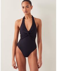 Monsoon - Alicia Rib Halter Swimsuit Black - Lyst